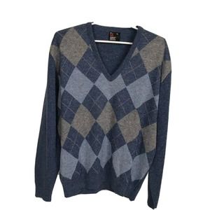 VTG Robert Bruce Mens Long Sleeve Multi Color V- Neck Argyle Sweater‎ XL
